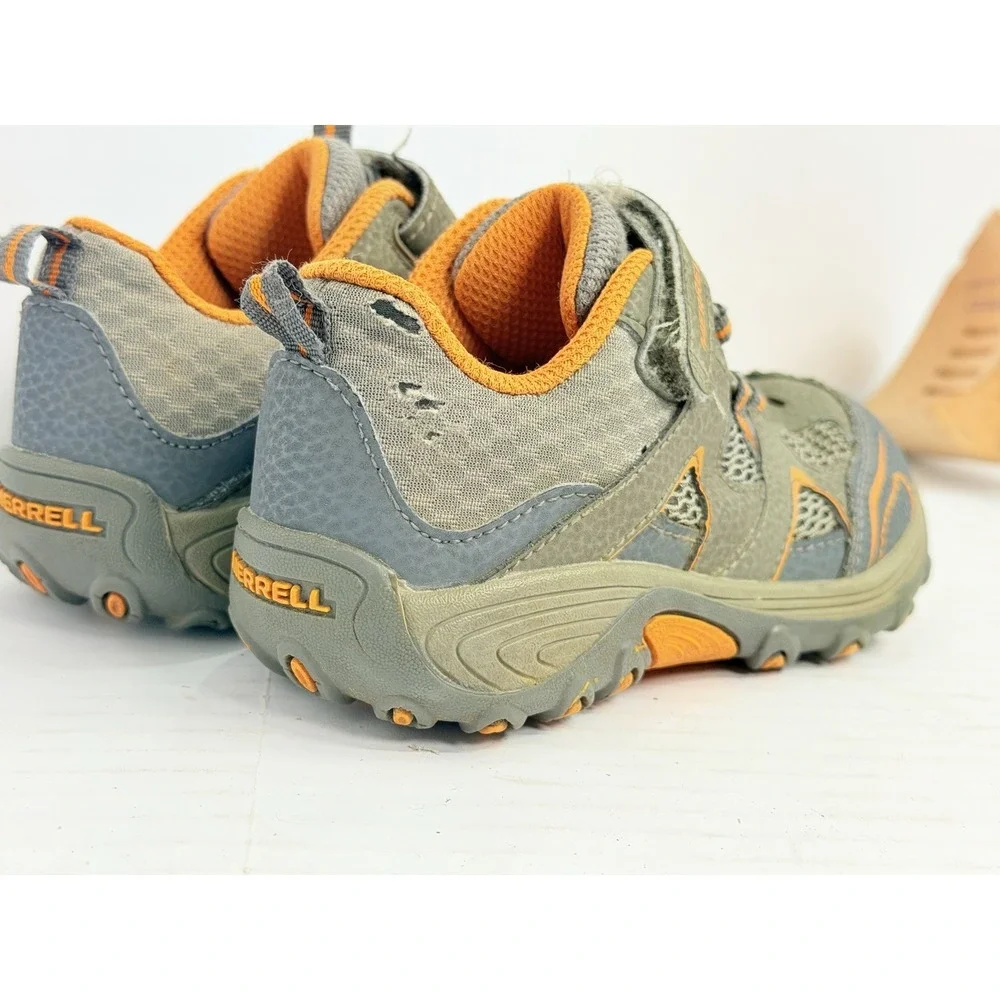 Merrell Trail Chaser Kids Hiking Shoes Gray Orange Hook-and-Loop Size 10M